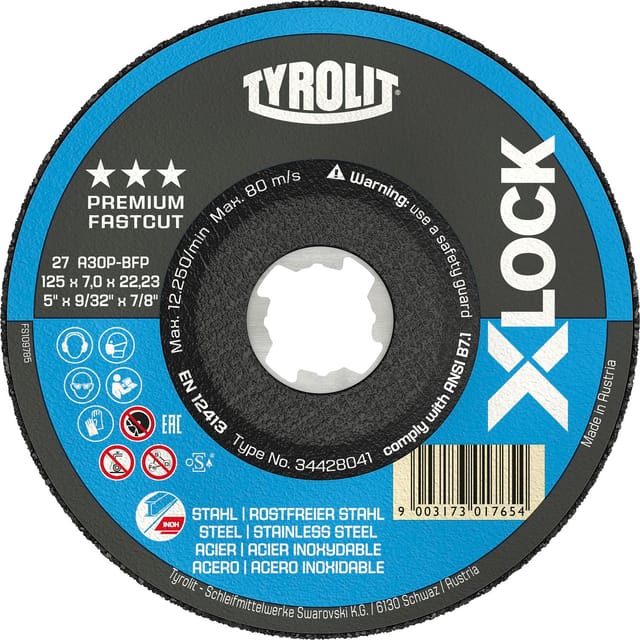 Tyrolit - x-lock Schruppscheibe Stahl/Niro Premium 125 x 7 mm 2in1 Form 27