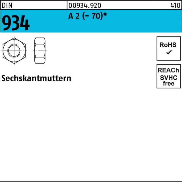 Sechskantmutter DIN 934 M 3 A 2 (- 70)