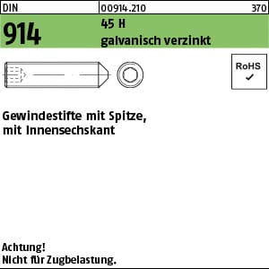 DIN 914/ISO 4027 Gewindestift VG M10x30 Stahl 45H galvanisch verzinkt ISK m. Spitze 100 Stk