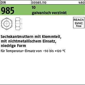 Sechskantmutter DIN 985 m.Klemmteil M 16 10 galvanisch verzinkt