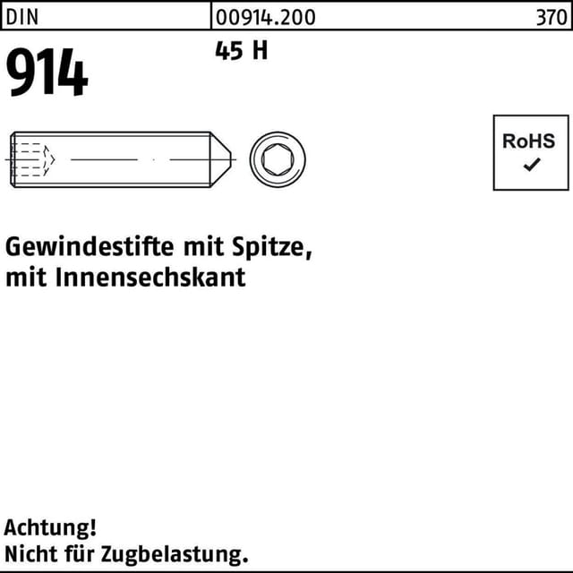 Gewindestift DIN 914 m.Spitze/Innensechskant M 12 x 20 45 H
