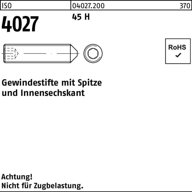 ISO 4027 Gewindestifte mit Spitze & Innensechskant 45 H M 10 x 40 S 100 Stk
