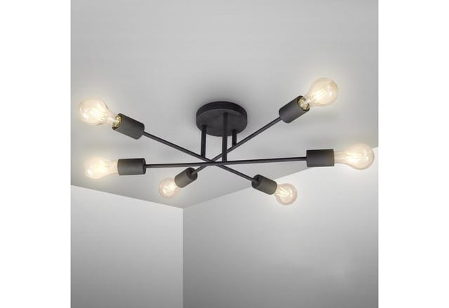 B.k.licht - Deckenleuchte 54,3x54,3 cm - E27 Fassung, retro, 6-flammig, schwarz