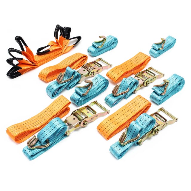 Wiltec Spanngurte 4er Set für den Autotransport, 35mm x 3,5m, 3000 daN, Zurrgurte zur Radsicherung, ideal für Autotransport