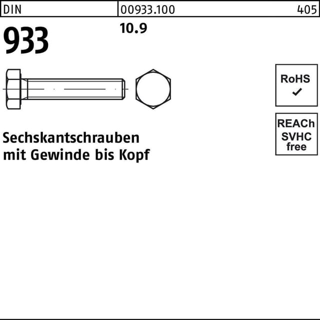 Sechskantschraube din 933 vg m 10 x 50 10.9