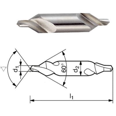 ELMAG Zentrierbohrer DIN 333 Form A, Bohr.Ø 1,25 x Schaft.Ø 3,15mm, , L=31,50mm, spiralgenutet, 60° Senkwinkel, rechtsschneidend, aus HSS