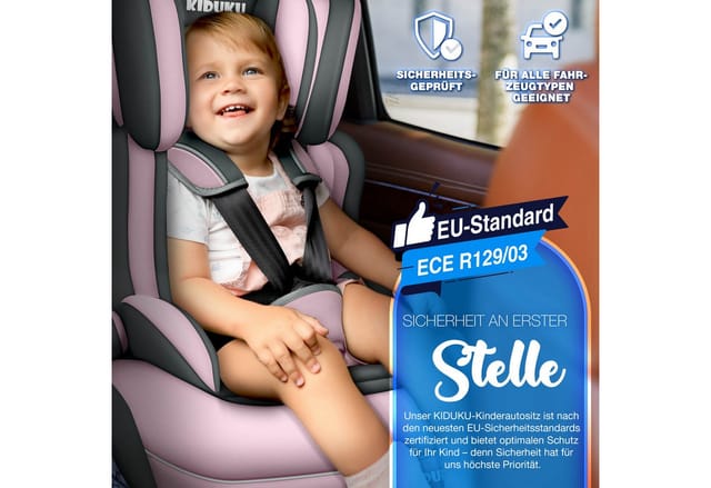 Autokindersitz Kinderautositz Autositz Kindersitz 9-36kg Gruppe 1+2+3 Grau/Pink - Kiduku