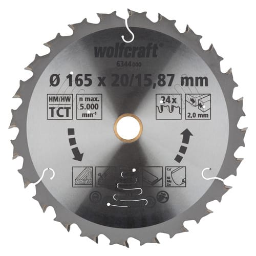 Wolfcraft Kreissägeblatt Ø 165 x 20 mm Hartmetall Sägeblatt