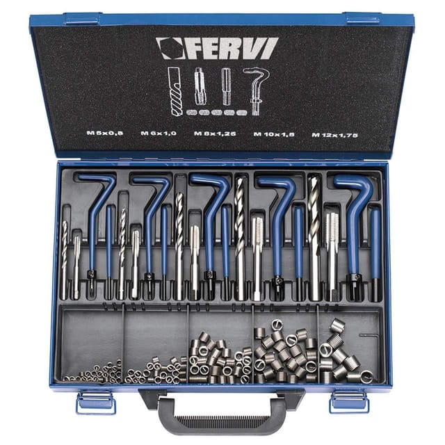 Fervi - gewindereparatur satz 130 tlg gewindeeinsätze M5-M12 hss inox E010