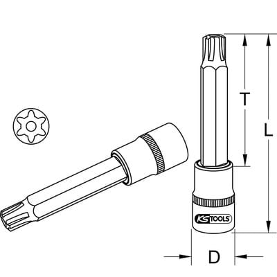 1/2' CHROMEplus Bit-Stecknuss ribe mit Stirnlochbohrung,lang,M6