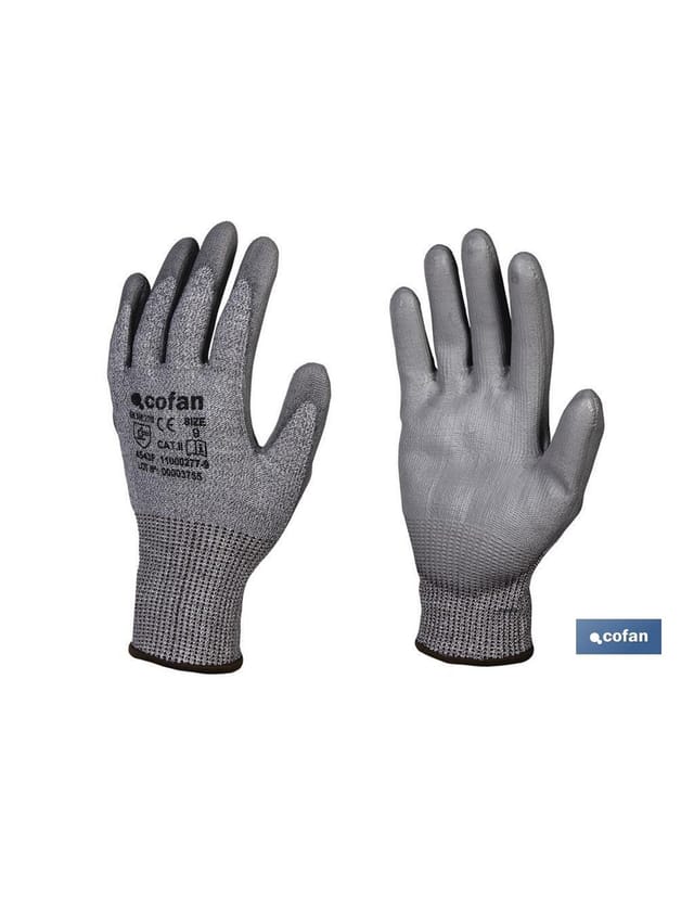Grauer PU-imprägnierter Anti-Schnitt-Handschuh T-8
