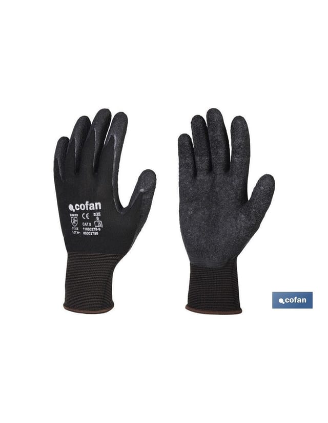 Schwarzer, mit Latex imprägnierter Polyester-Stützhandschuh T-10