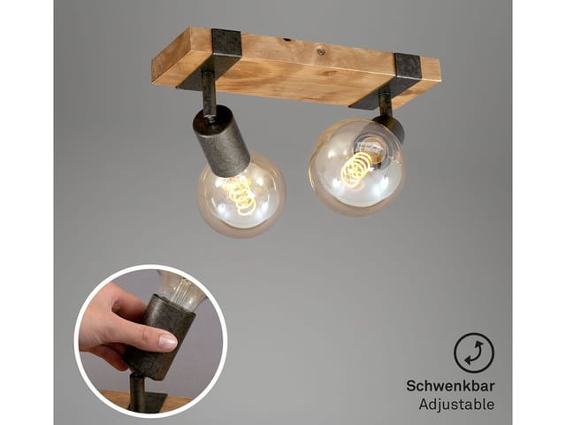 Briloner - Spotleuchte Deckenlampe schwenkbar 2xE27 Metall-Holz Gunmetal 25W