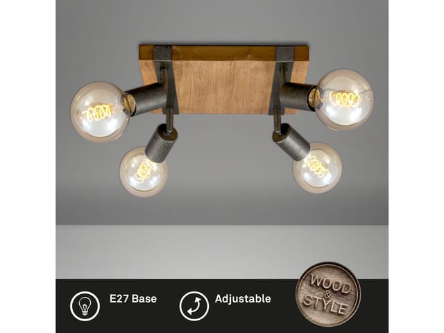 Briloner - Spotleuchte dreh- und schwenkbar 4x E27 Metall-Holz Gunmetal