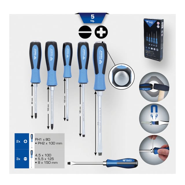 Brilliant Tools - Schraubendreher-Satz mit Schlagkappe, 5-tlg, Schlitz, ph Phillips