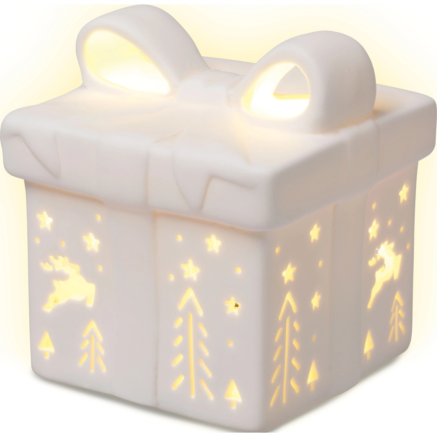 OBI Leuchtgegenstand Geschenkbox Keramik Weiß LED Warmweiß