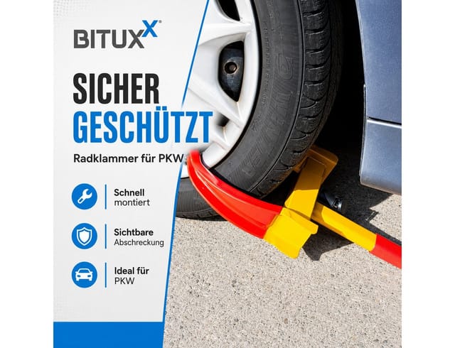 Bituxx - Rad Klammer Klaue Wegfahrsperre Anti - Diebstahl Sicherung pkw Auto Wohnmobil Anhänger