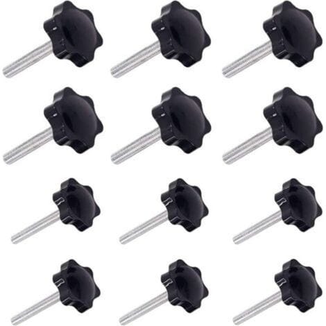 Satz Mit 12 M6- Und M8-klemmgriffen – 32 Mm Und 38 Mm Außengewinde – Schwarzer Kunststoff Und Metall – Für Mechanische Geräte