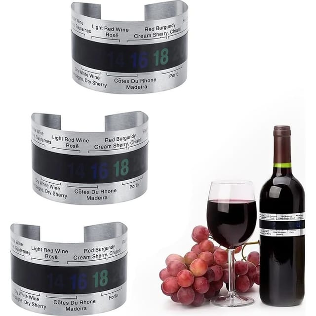 Weinthermometer, Edelstahl-lcd-weinthermometer, Sofortanzeige, Bierflaschen-armband, Temperatursensor, Thermometermanschette (3 Stück)