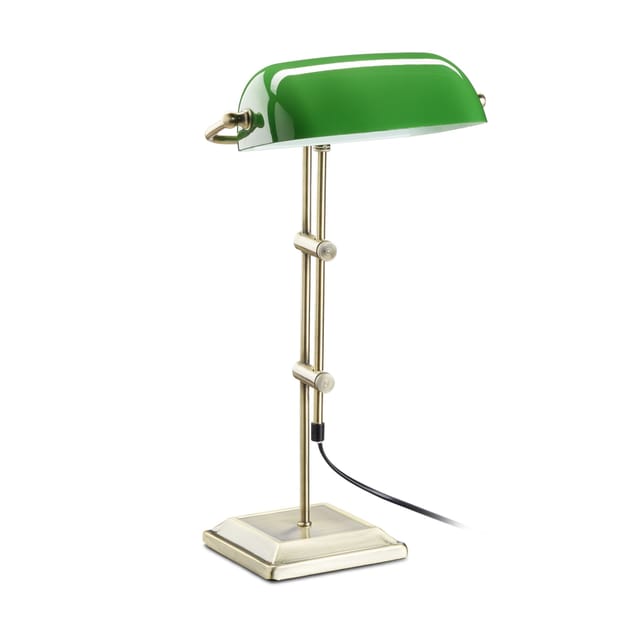 Bankerlampe grün, Tischlampe Glas, Dekolampe Retro, Tischlampe Messing Optik, HxBxT: 52 x 27 x 18 cm, bronze - Relaxdays