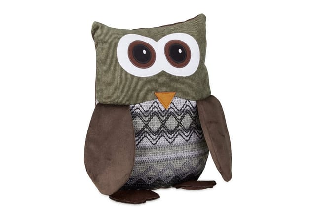 Relaxdays - Türstopper Eule, Türpuffer Stoff, Türsack Boden, Türhalter Kinder, dekorativ, HxBxT: 24 x 14 x 14 cm, braun
