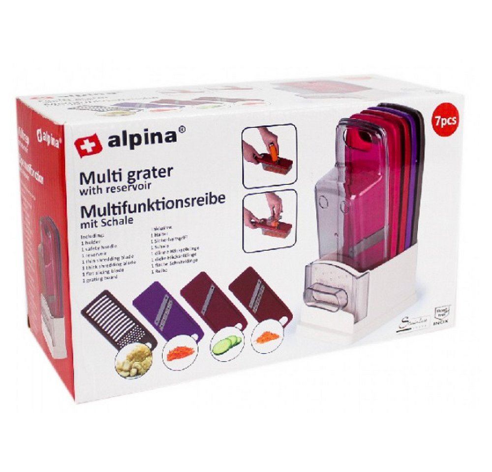 *Alpina* Multireibe Multifunktionsreibe mit 4 Einsätzen und Schale 7tlg Set, Kunststoff Edelstahl, (7-St)