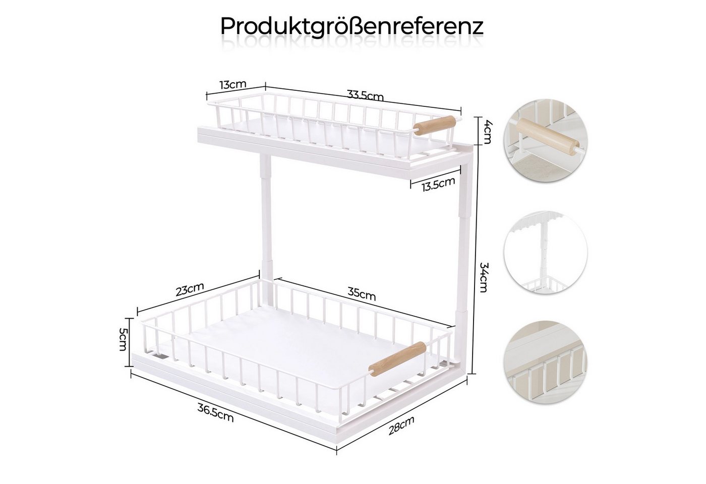 Rhein Beleuchtung Küchenorganizer-Set L-Design Küchenunterschrank Organizer Regal Weiß, 2-stufig, (Set, 1-tlg., Küchen Organizer & Küchenregal für Bad/Küche – kompakt & robust), Ausziehbarer Schrank Organizer – ohne Bohren & flexibel verstellbar