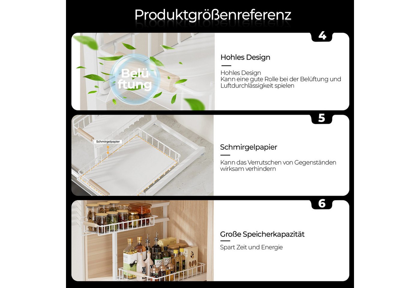 Rhein Beleuchtung Küchenorganizer-Set L-Design Küchenunterschrank Organizer Regal Weiß, 2-stufig, (Set, 1-tlg., Küchen Organizer & Küchenregal für Bad/Küche – kompakt & robust), Ausziehbarer Schrank Organizer – ohne Bohren & flexibel verstellbar Bild 3