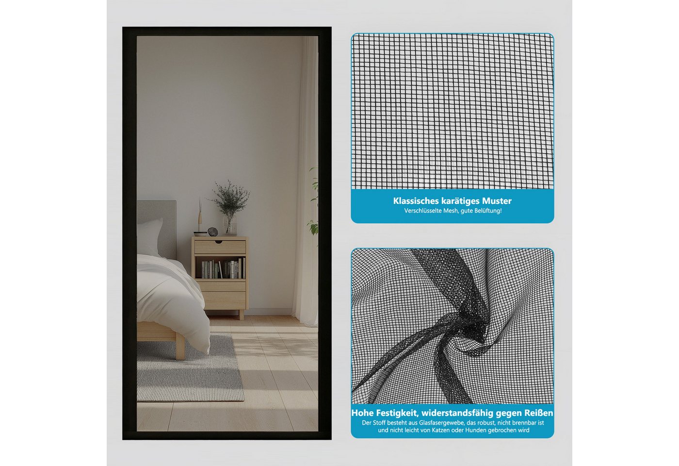BlingBin Insektenschutz-Vorhang Bohrfreier Magnet-Insektenschutz Fiberglas, unsichtbares Fliegengitter, (1er Set, 1-St., 90 × 210 cm), mit seitlicher Öffnung, passend für Schiebetüren und Terrassentüren