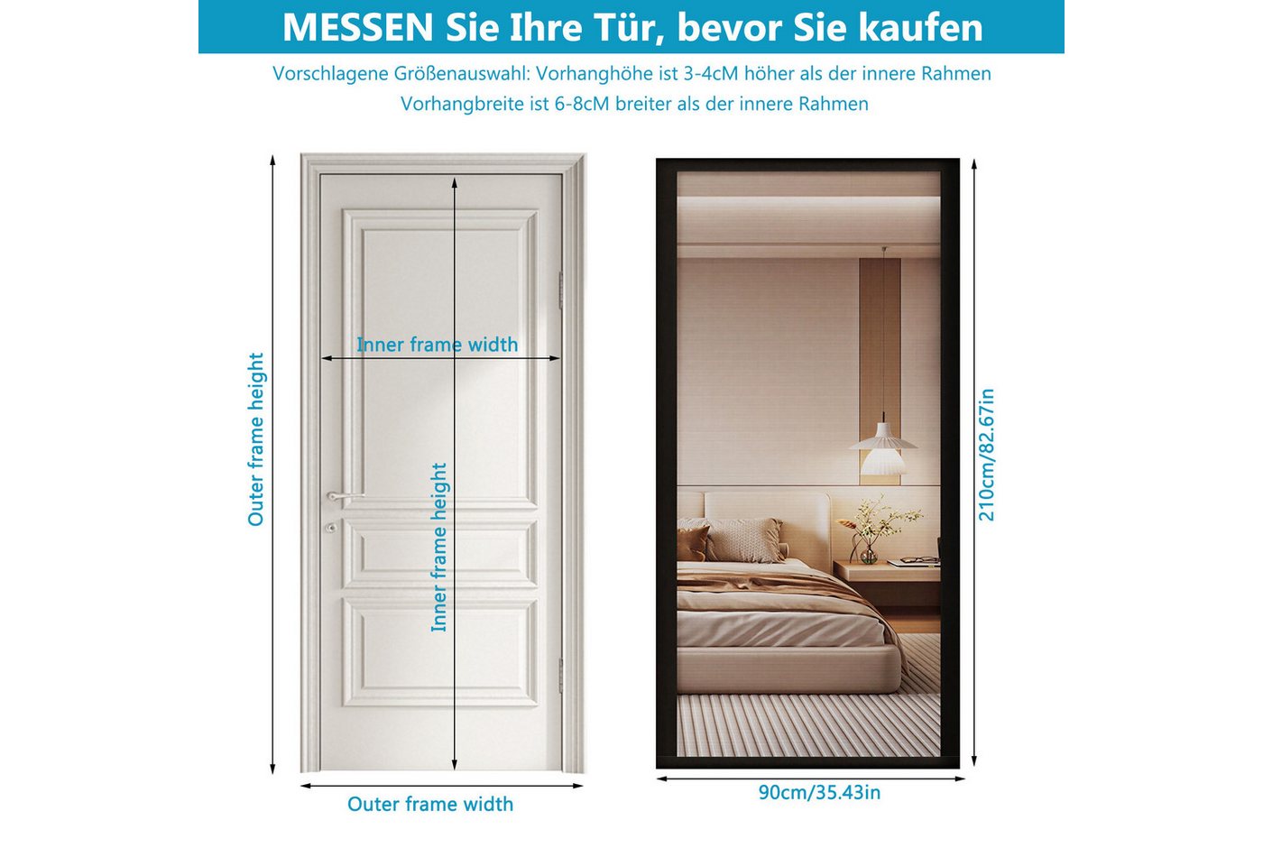 BlingBin Insektenschutz-Vorhang Bohrfreier Magnet-Insektenschutz Fiberglas, unsichtbares Fliegengitter, (1er Set, 1-St., 90 × 210 cm), mit seitlicher Öffnung, passend für Schiebetüren und Terrassentüren Bild 2