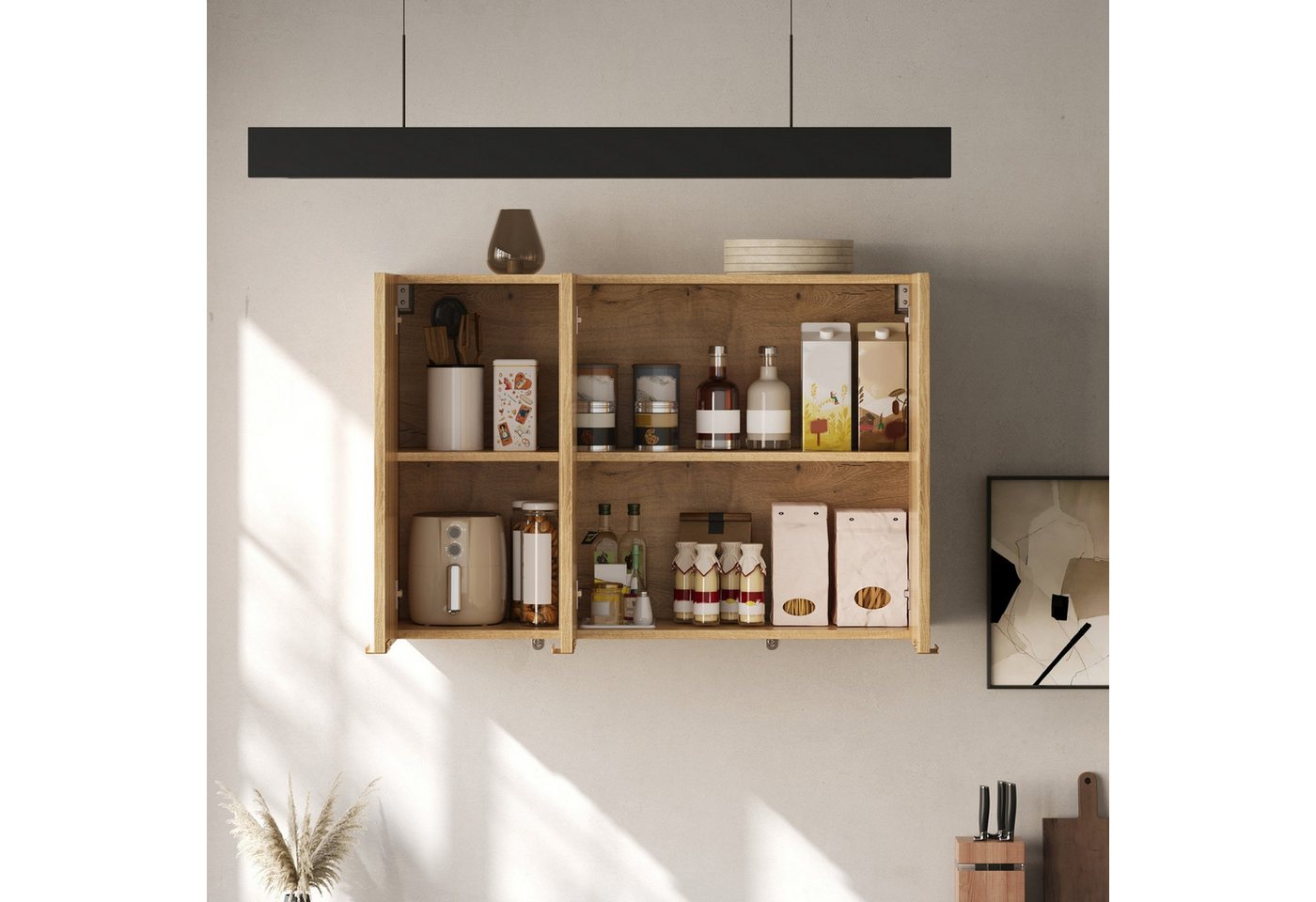 Flieks Hängeschrank Küchenschrank mit 3 Türen Wandschrank für Wohnzimmer, Badezimmer (B90×T29×T60 cm, 1-St) multifunktionaler Badkommode Wandmontage Mehrzweckschrank Natur Bild 2
