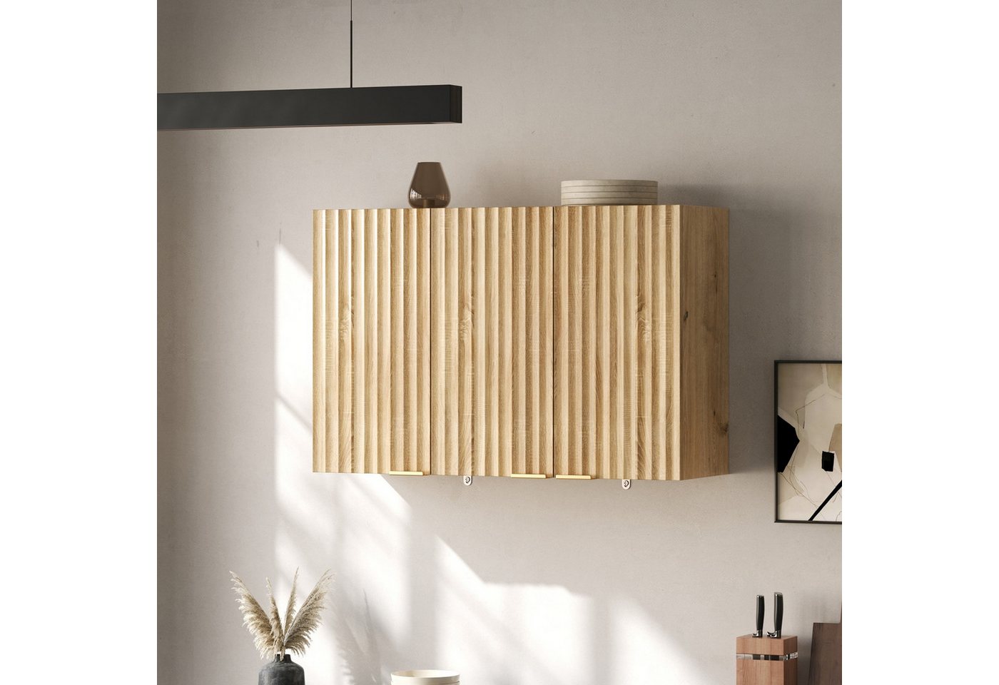 Flieks Hängeschrank Küchenschrank mit 3 Türen Wandschrank für Wohnzimmer, Badezimmer (B90×T29×T60 cm, 1-St) multifunktionaler Badkommode Wandmontage Mehrzweckschrank Natur Bild 4