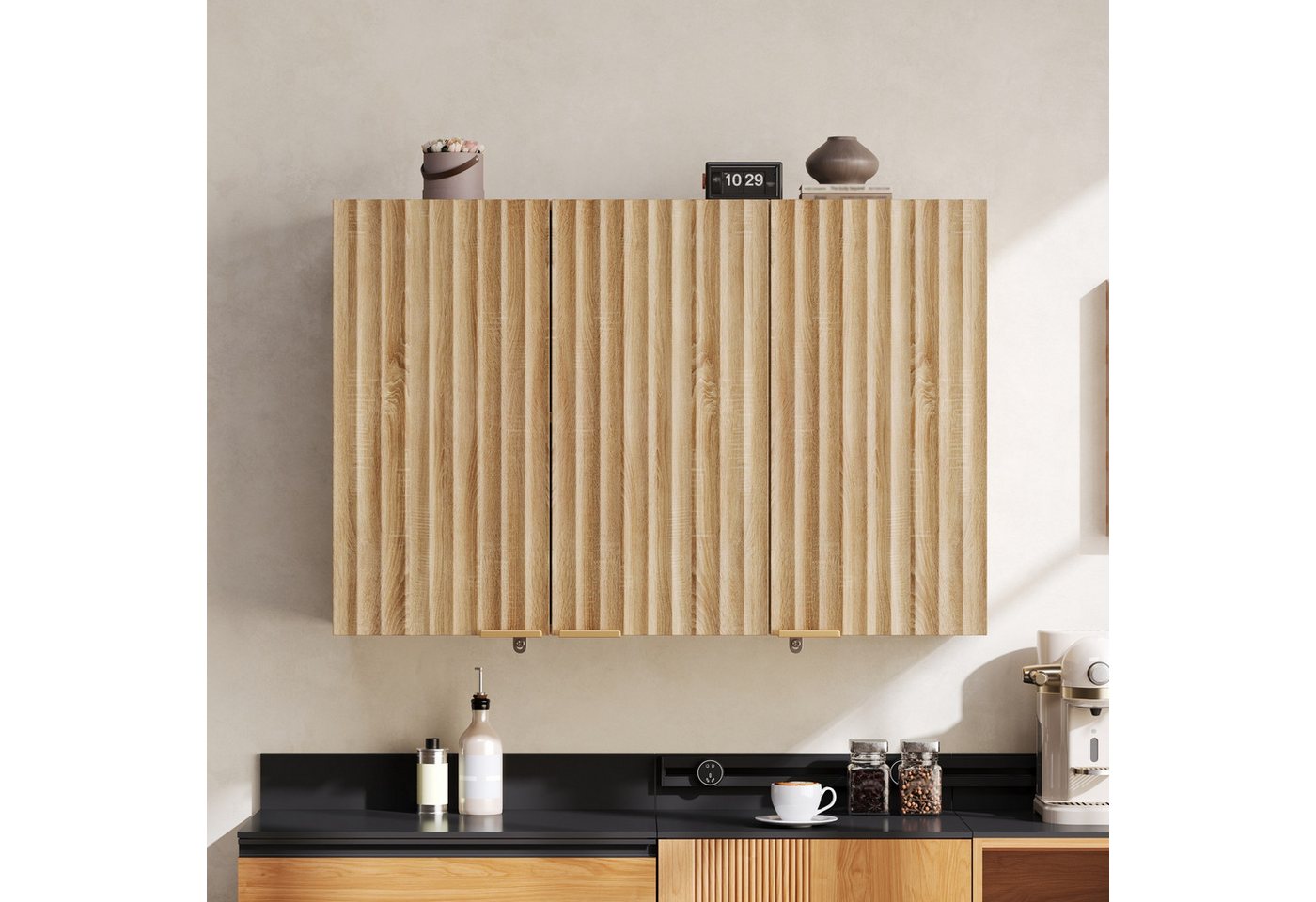 Flieks Hängeschrank Küchenschrank mit 3 Türen Wandschrank für Wohnzimmer, Badezimmer (B90×T29×T60 cm, 1-St) multifunktionaler Badkommode Wandmontage Mehrzweckschrank Natur Bild 5