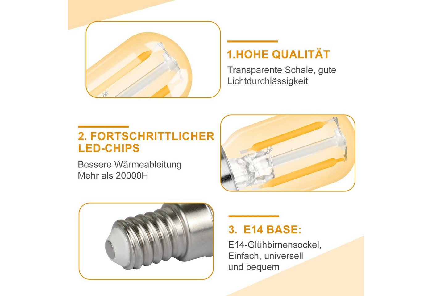Nettlife LED-Leuchtmittel LED Leuchtmittel E14 Vintage Glühbirnen T22 Lampe Birnen 2W, E14, 4 St., Warmweiß, 2700K Bild 5