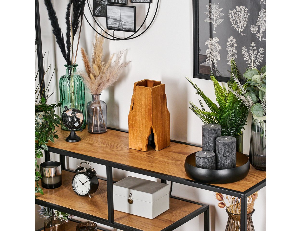 hofstein Tischleuchte Tischlampe aus Metall/Holz in Schwarz/Naturfarben, ohne Leuchtmittel, Holzschirm, An-/ Ausschalter am Kabel, 1 x E27, ohne Leuchtmittel Bild 2