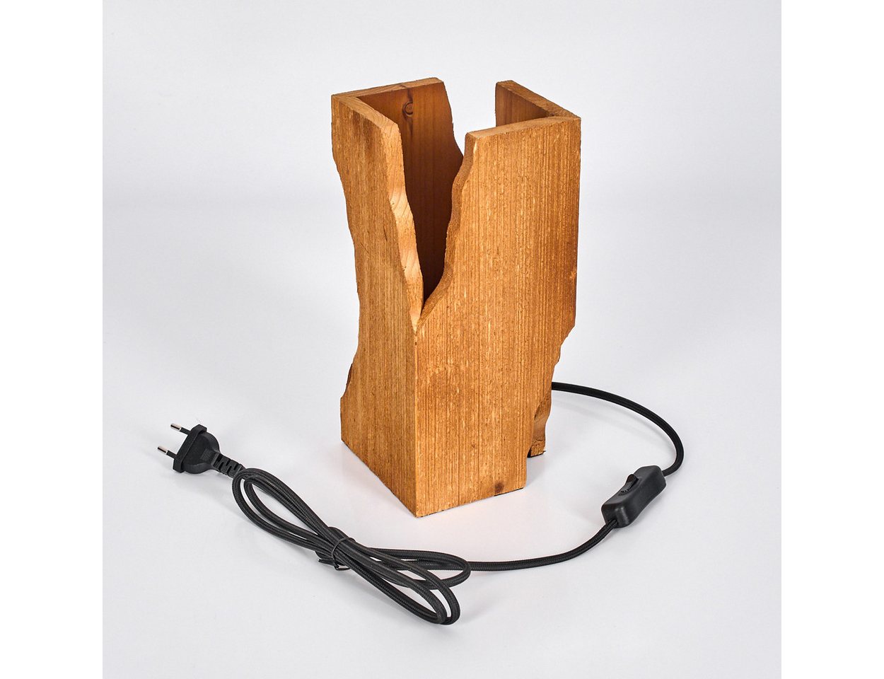 hofstein Tischleuchte Tischlampe aus Metall/Holz in Schwarz/Naturfarben, ohne Leuchtmittel, Holzschirm, An-/ Ausschalter am Kabel, 1 x E27, ohne Leuchtmittel Bild 4