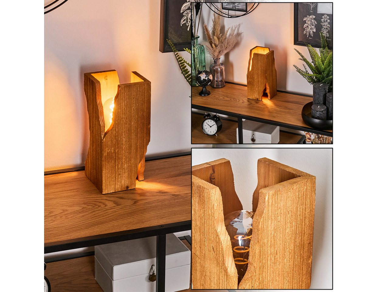 hofstein Tischleuchte Tischlampe aus Metall/Holz in Schwarz/Naturfarben, ohne Leuchtmittel, Holzschirm, An-/ Ausschalter am Kabel, 1 x E27, ohne Leuchtmittel Bild 5