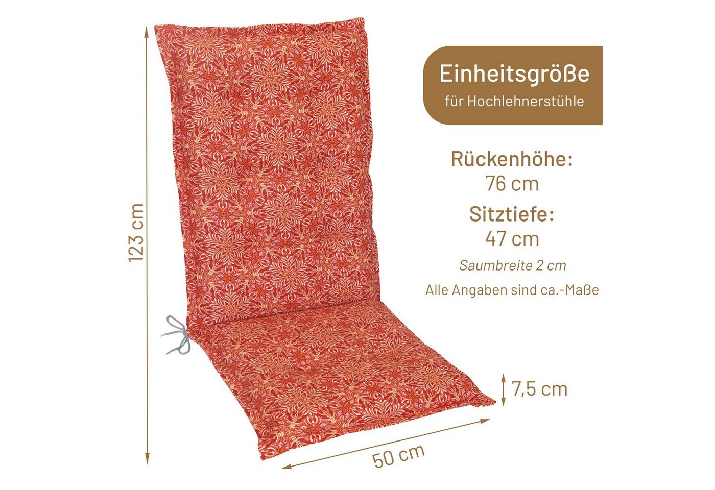 Herlag Hochlehnerauflage Valeria Gartenstuhlauflage 123x50x7,5cm, Muster: Mandala Orange Gartenmöbelauflage Bild 3