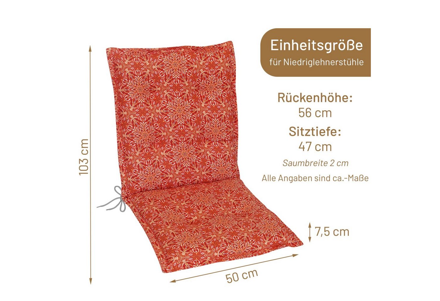 Herlag Polsterauflage Valeria Niederlehner, Niedriglehner 103x50x7,5cm, Mandala Orange