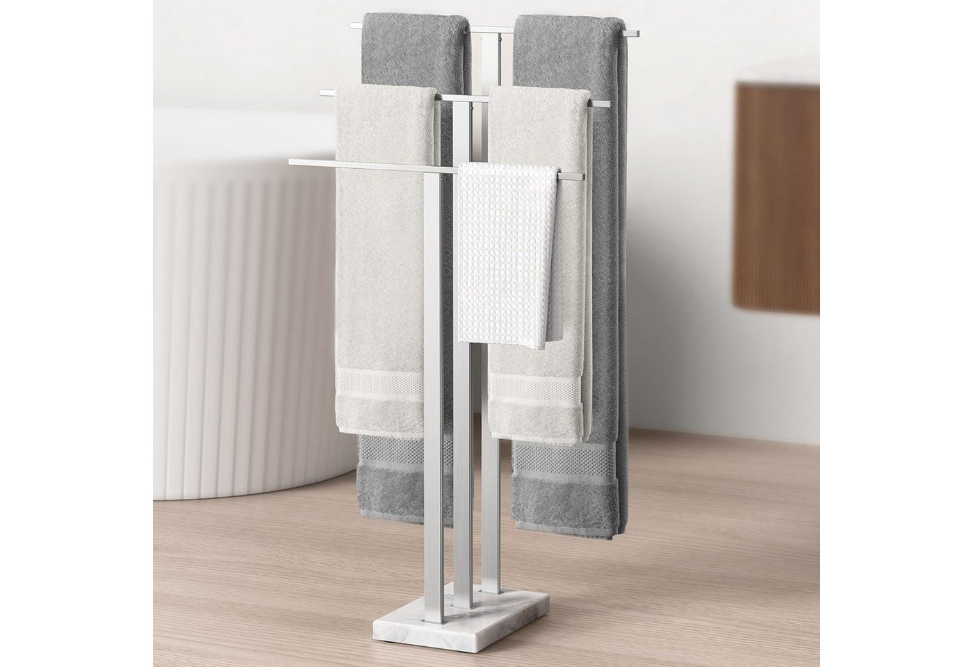 LuxusKollektion Handtuchständer Handtuchhalter Freistehend 3 Stangen Edelstahl SUS304 Gebürstet Bild 2