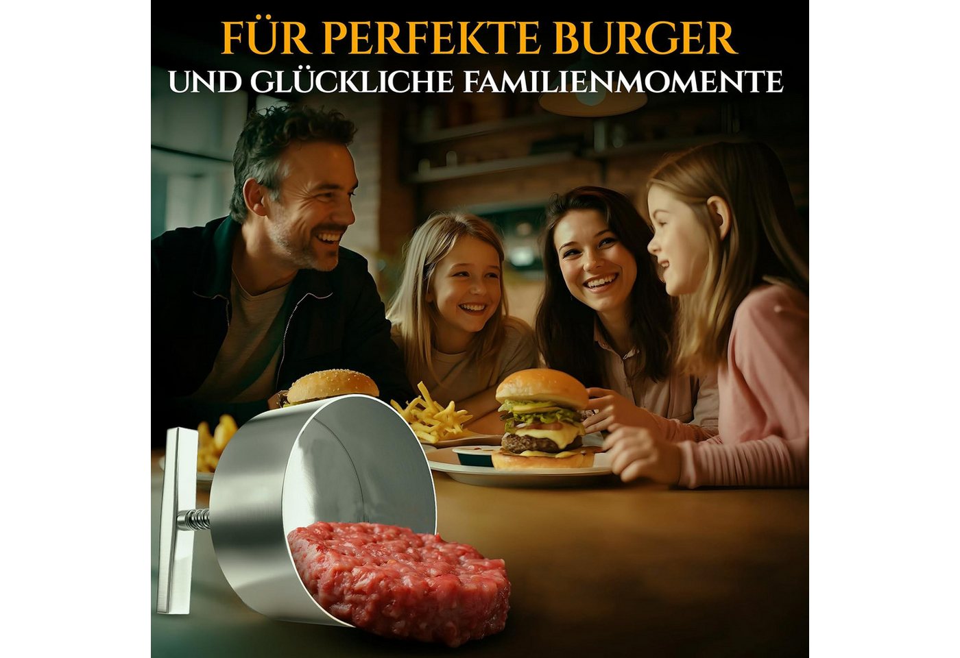 wohnTRAUM24 Burgerpresse Edelstahl Burger Presse, Verstellbarer Hamburger Patty Maker 12cm, Edelstahl, Robuste Antihaft-Patty-Form für Rindfleisch, Fleisch, BBQ, Partygrill Bild 2