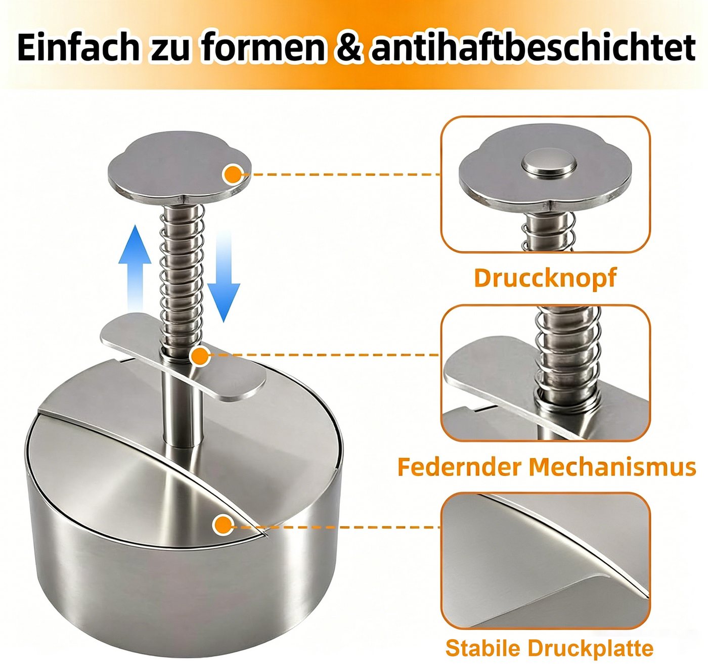 wohnTRAUM24 Burgerpresse Edelstahl Burger Presse, Verstellbarer Hamburger Patty Maker 12cm, Edelstahl, Robuste Antihaft-Patty-Form für Rindfleisch, Fleisch, BBQ, Partygrill Bild 5