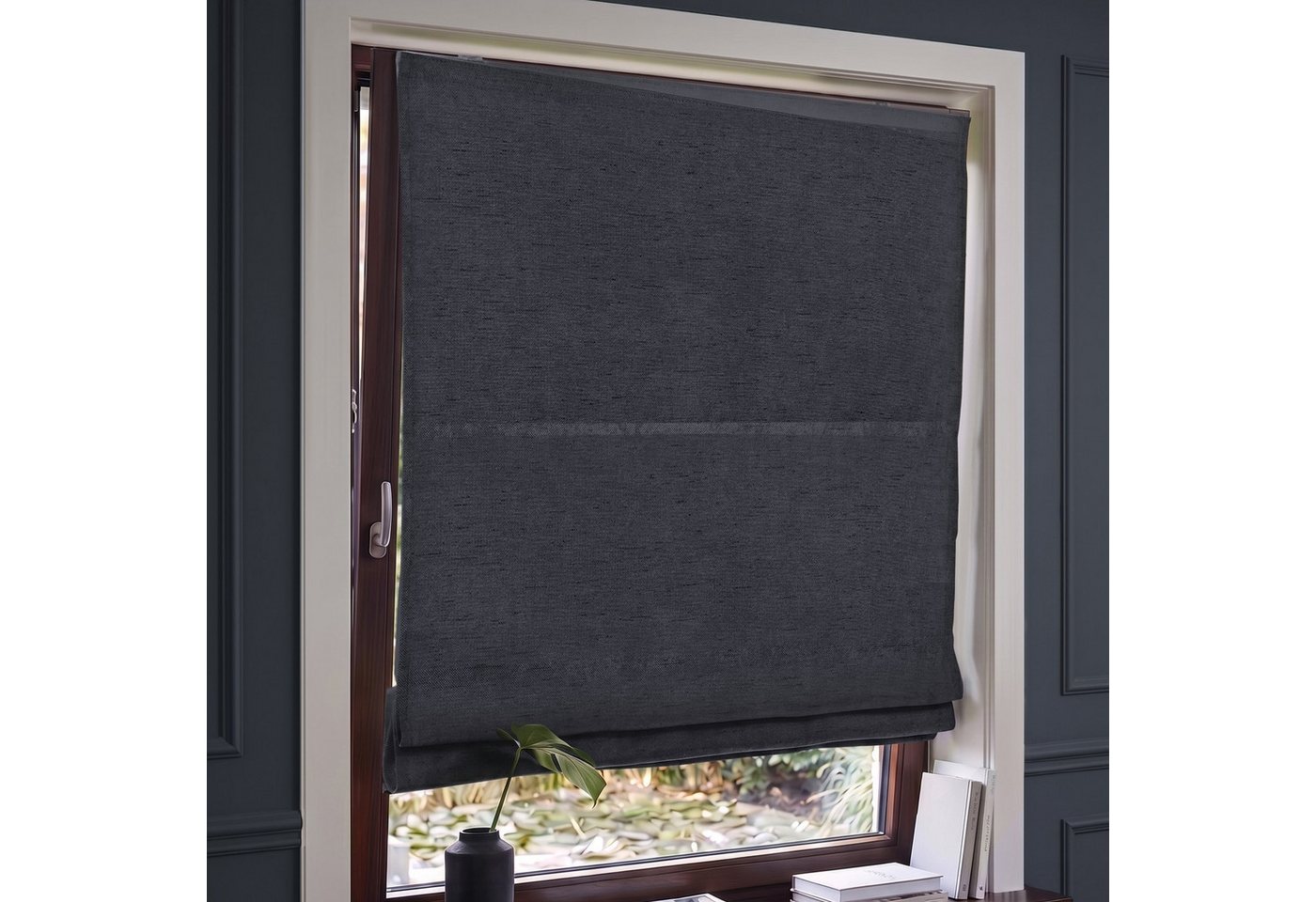 Victoria M. Raffrollo Ivora Premium Raffrollo 40x130cm Anthrazit Vollverdunkelnd, mit Faltenband, mit Bohren, freihängend, Abnehmbarer Stoff mit OEKO-TEX® Zertifizierung Bild 2