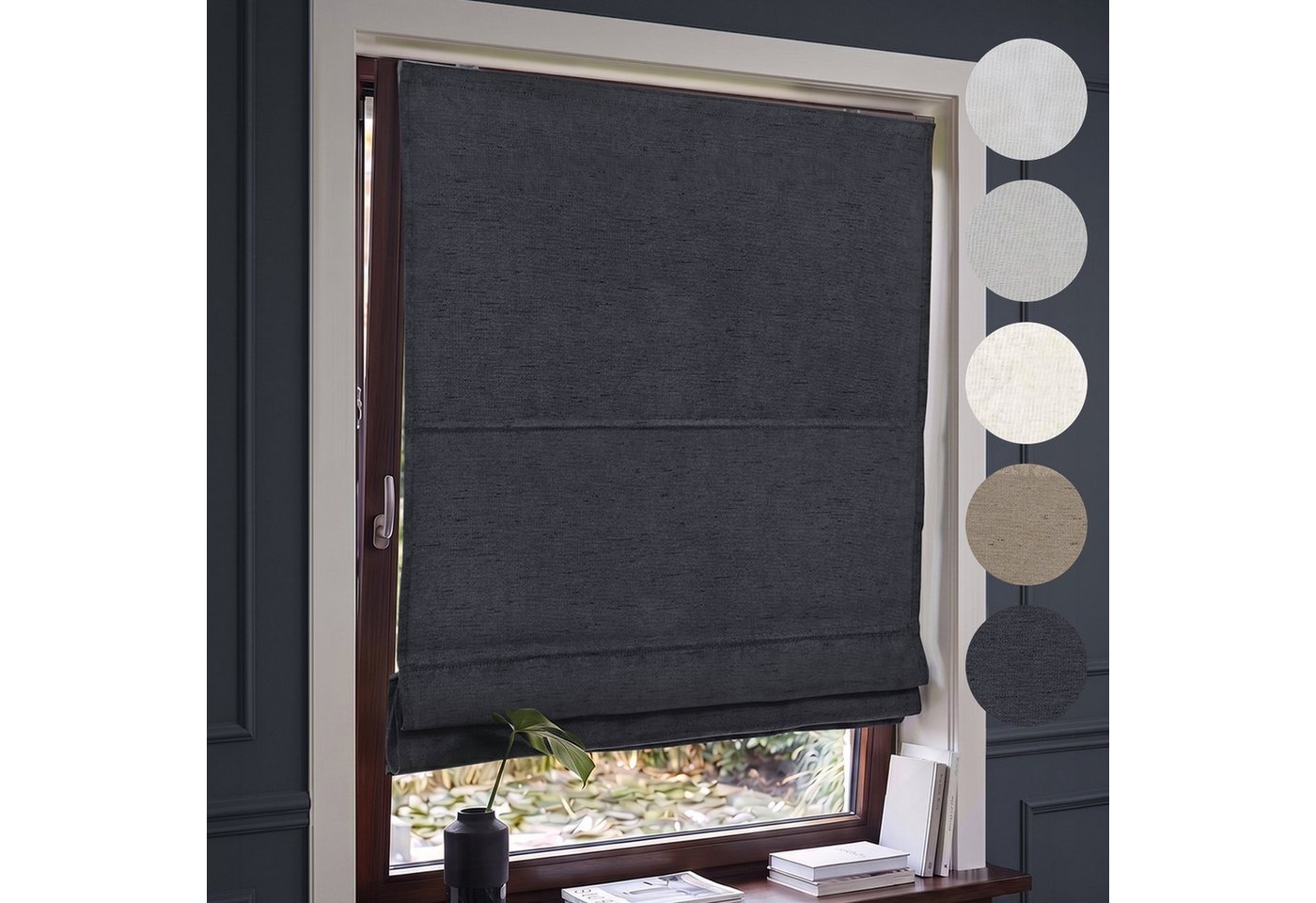 Victoria M. Raffrollo Ivora Premium Raffrollo 40x130cm Anthrazit Vollverdunkelnd, mit Faltenband, mit Bohren, freihängend, Abnehmbarer Stoff mit OEKO-TEX® Zertifizierung Bild 4
