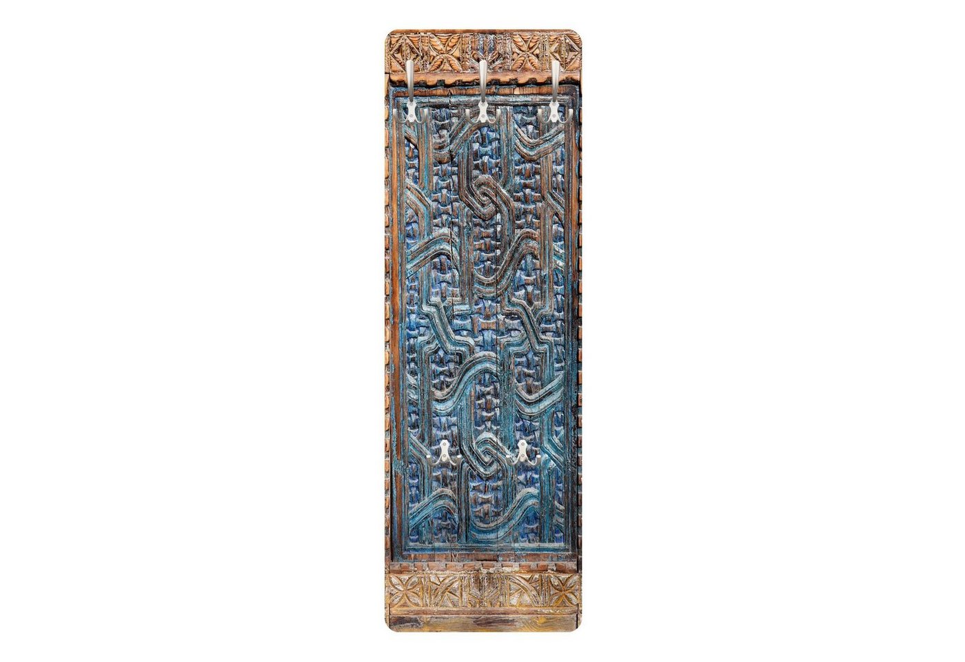 Bilderdepot24 Garderobenpaneel Design Holzoptik Muster Orientalisch Tür marokkanischer Schnitzkunst (ausgefallenes Flur Wandpaneel mit Garderobenhaken Kleiderhaken hängend), moderne Wandgarderobe - Flurgarderobe im schmalen Hakenpaneel Design