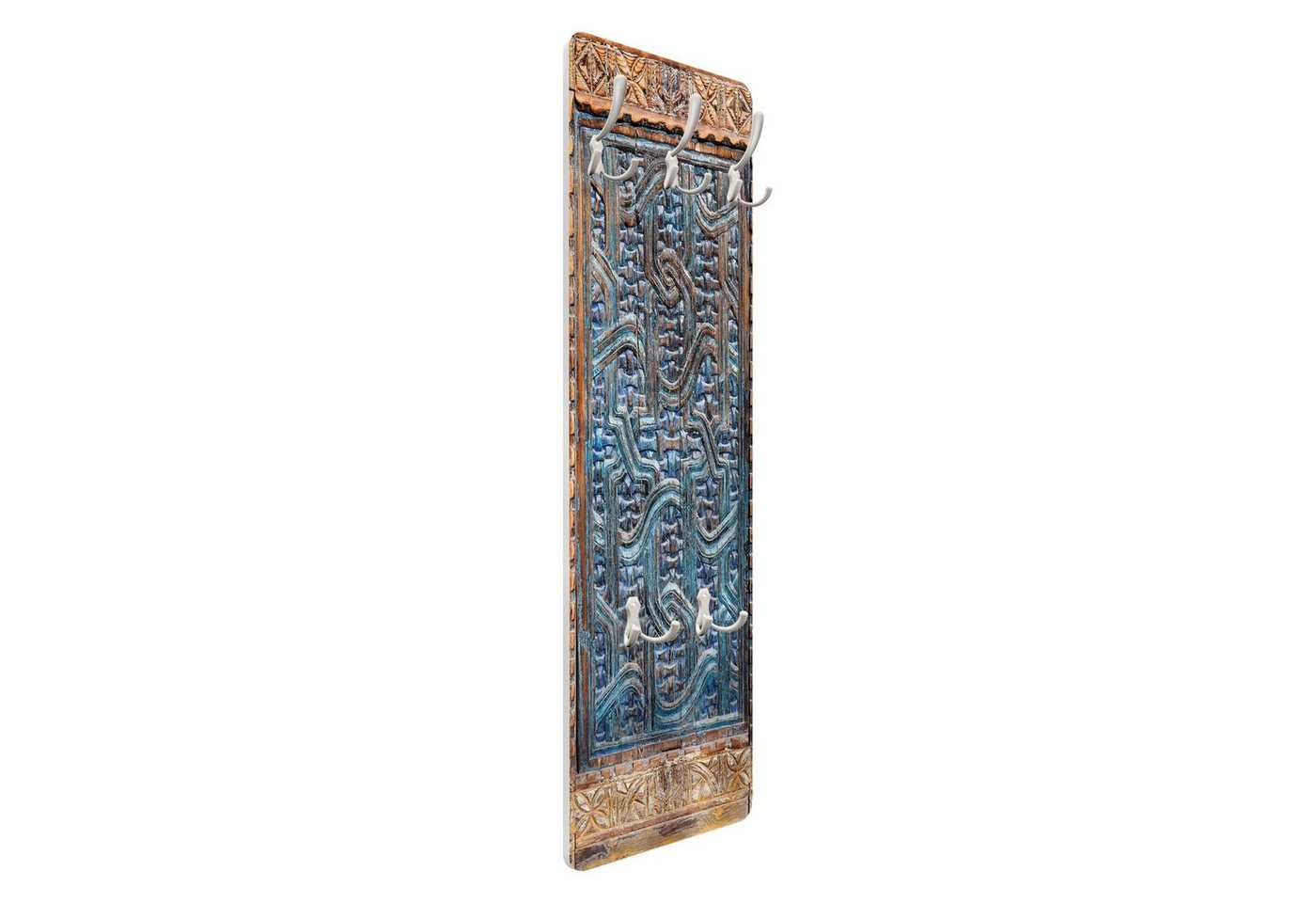 Bilderdepot24 Garderobenpaneel Design Holzoptik Muster Orientalisch Tür marokkanischer Schnitzkunst (ausgefallenes Flur Wandpaneel mit Garderobenhaken Kleiderhaken hängend), moderne Wandgarderobe - Flurgarderobe im schmalen Hakenpaneel Design Bild 2