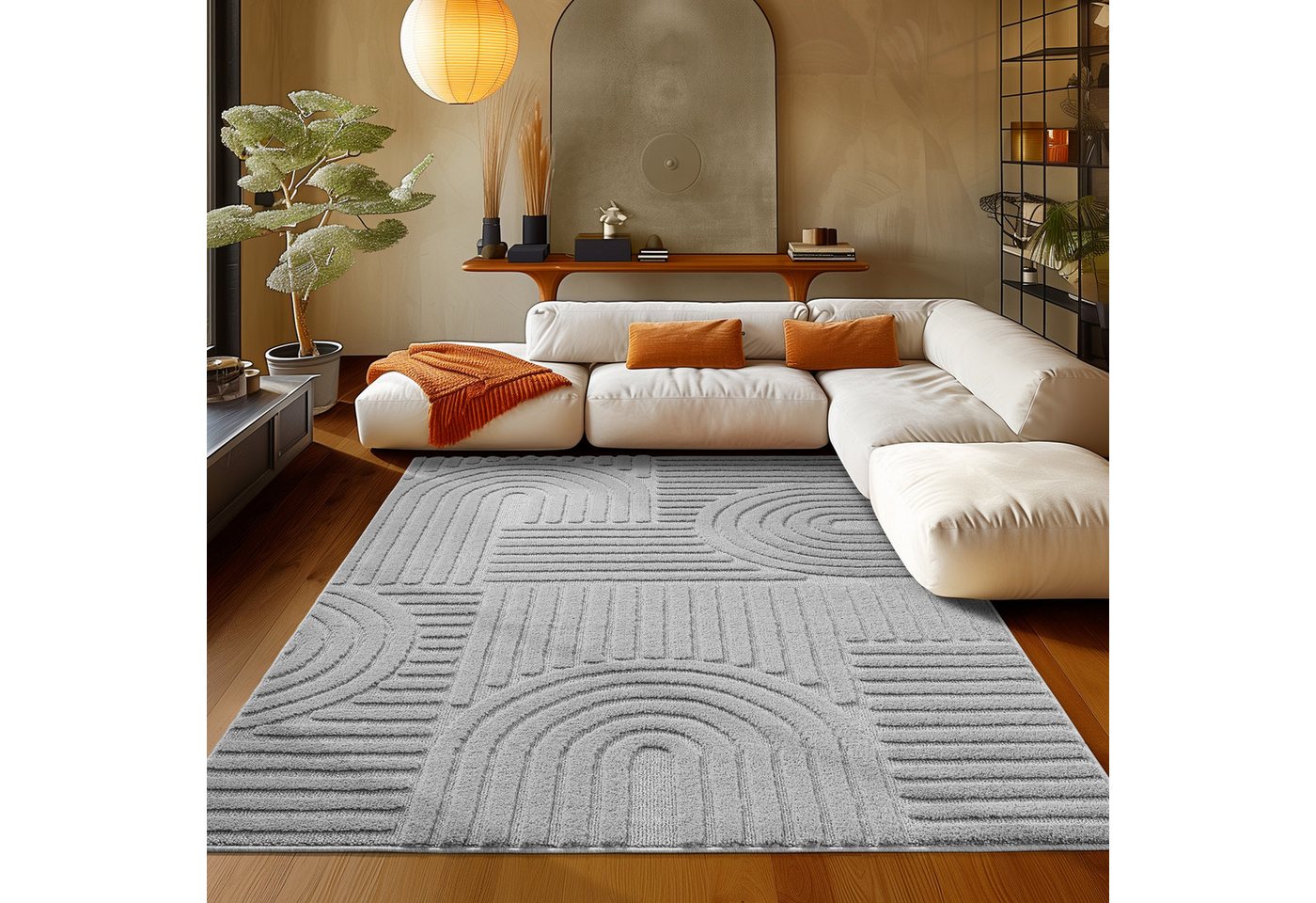 Teppium Hochflor-Teppich Boho-Design, Rechteckig, Höhe: 20 mm, Teppich Wohnzimmer Skandinavisches Boho Teppich Hoch-Tief Effekt