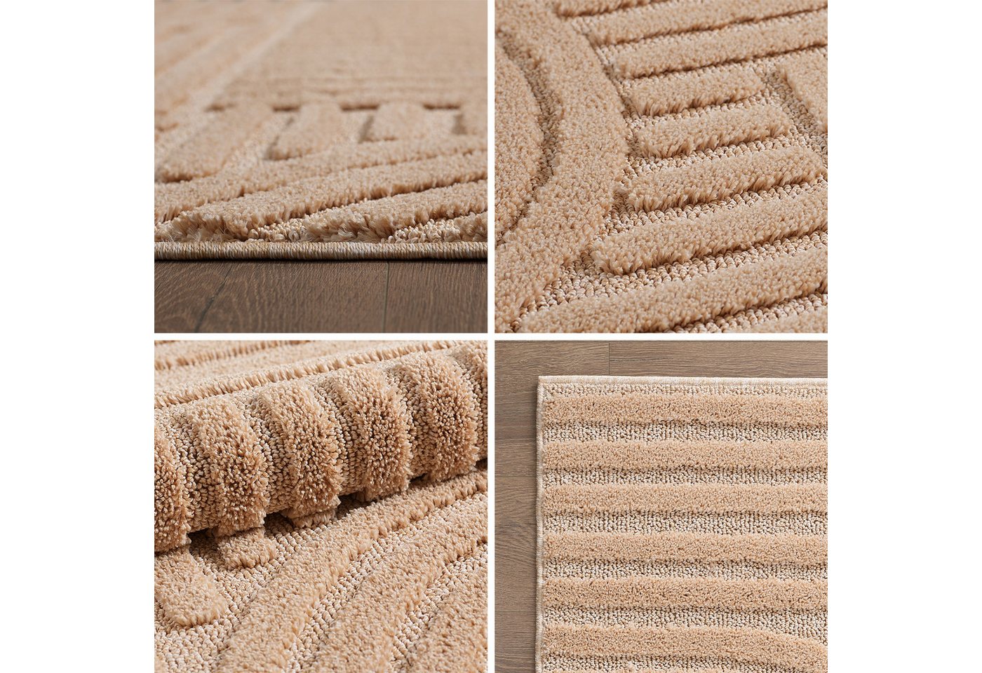 Teppium Hochflor-Teppich Boho-Design, Rund, Höhe: 20 mm, Teppich Wohnzimmer Skandinavisches Boho Teppich Hoch-Tief Effekt Bild 3