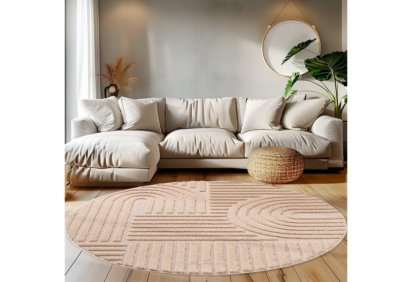 Teppium Hochflor-Teppich Boho-Design, Rund, Höhe: 20 mm, Teppich Wohnzimmer Skandinavisches Boho Teppich Hoch-Tief Effekt Bild 4