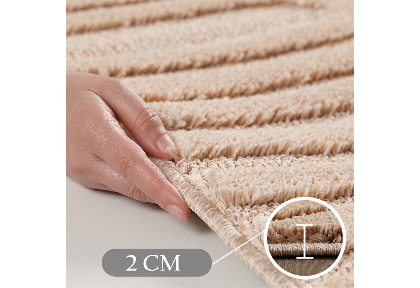 Teppium Hochflor-Teppich Boho-Design, Rund, Höhe: 20 mm, Teppich Wohnzimmer Skandinavisches Boho Teppich Hoch-Tief Effekt Bild 5